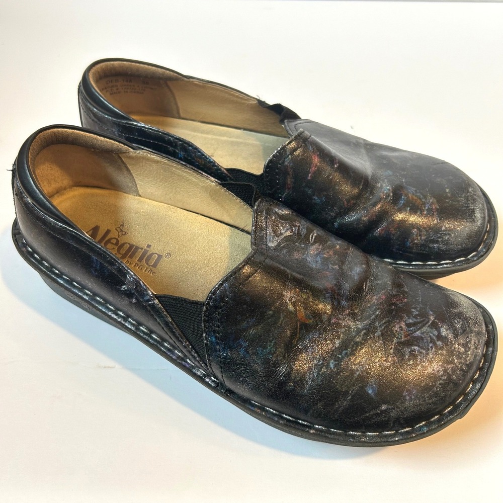 Alegria Debra Vortex Womens 38 US 8 Black Leather Clog Slip On‎ Loafers DEB-148